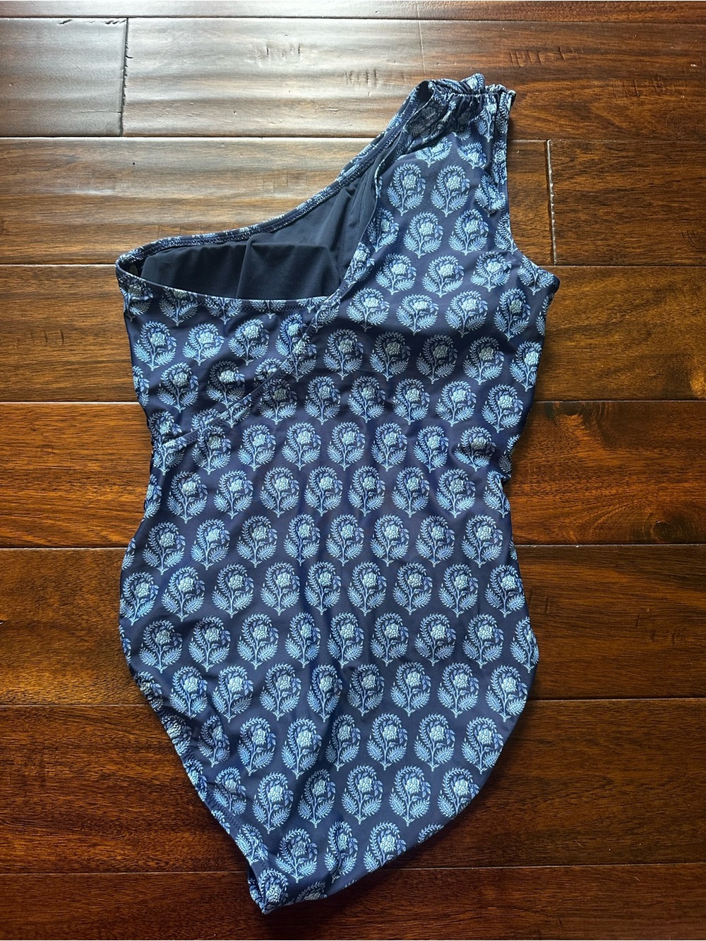 J. Crew Navy Blue Patterned One-Shoulder Swimsuit - Picture 4 of 7